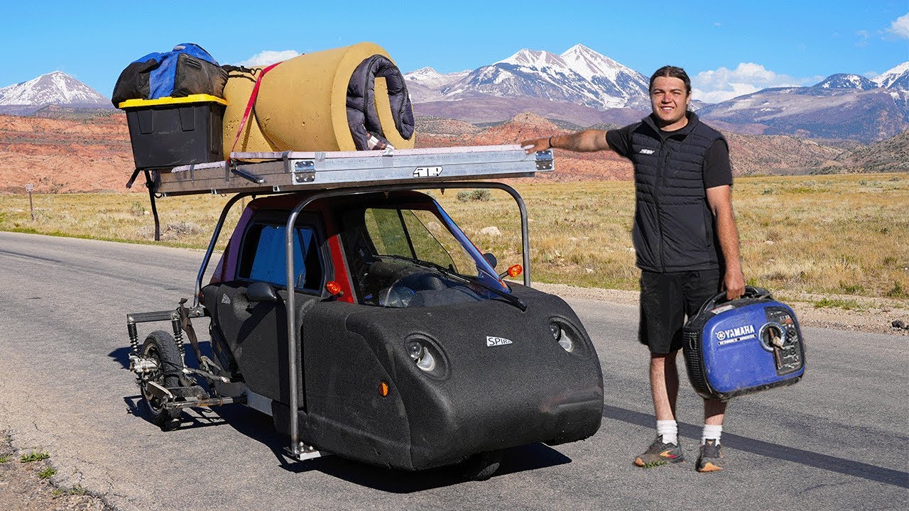 Mini electric car 100 miles off road - overnight camping