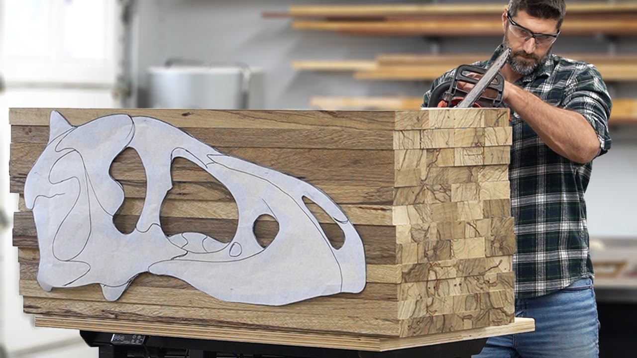 480 hours to craft a life-size T-Rex skull from wood!