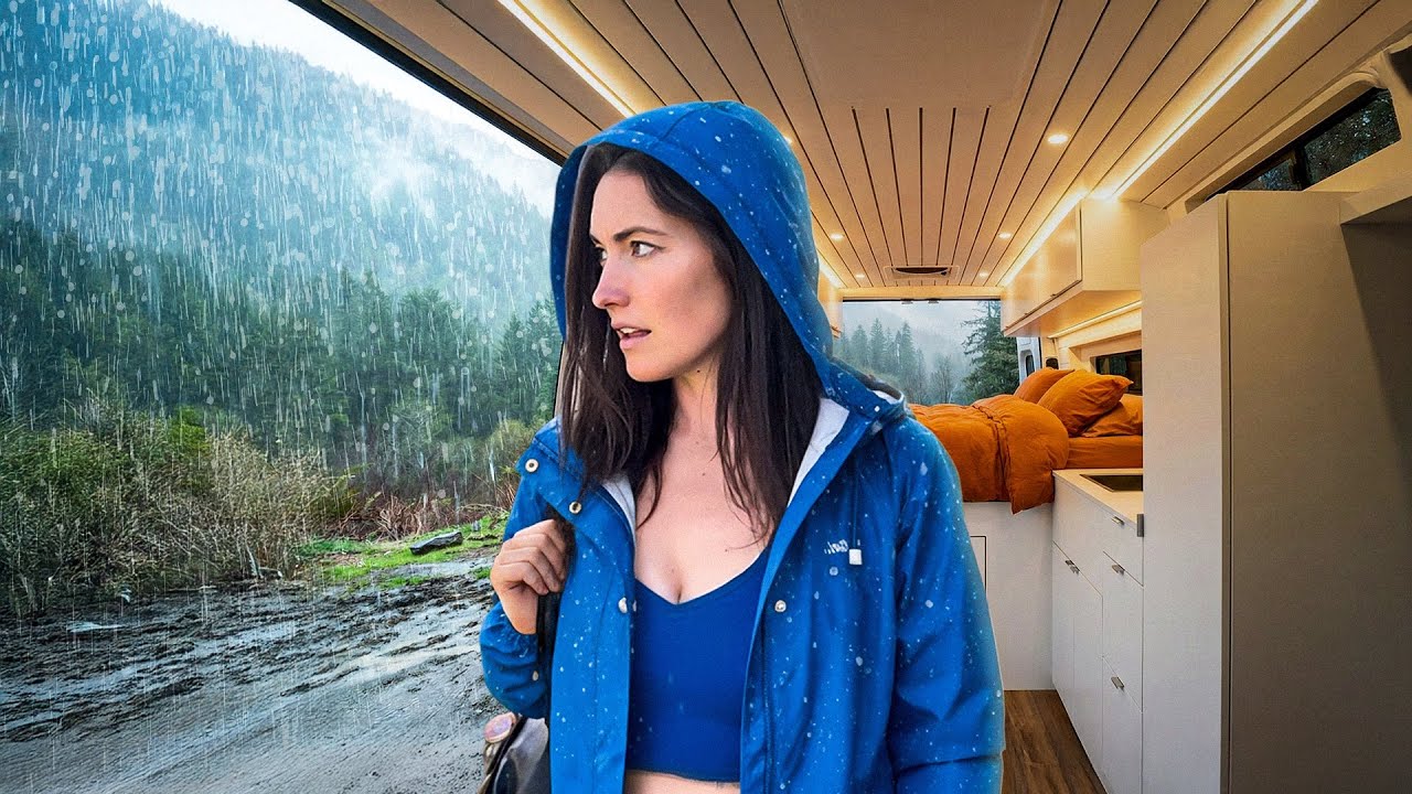 Van living in a rain storm off-grid *flash flood warning*