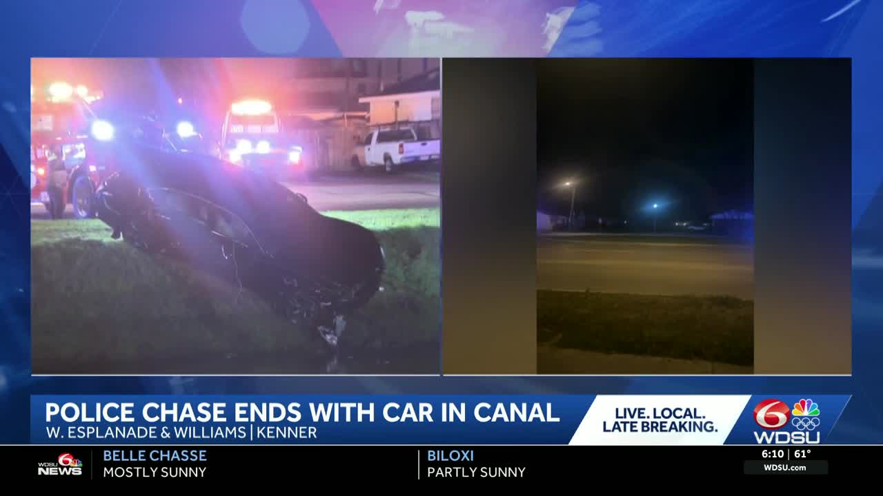 Kenner police chase ends in car crashing into canal