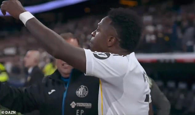 Vinicius Jr was led away from the former West Brom defender, who he had previously mocked earlier in the campaign following a red card 38 seconds after being substituted on