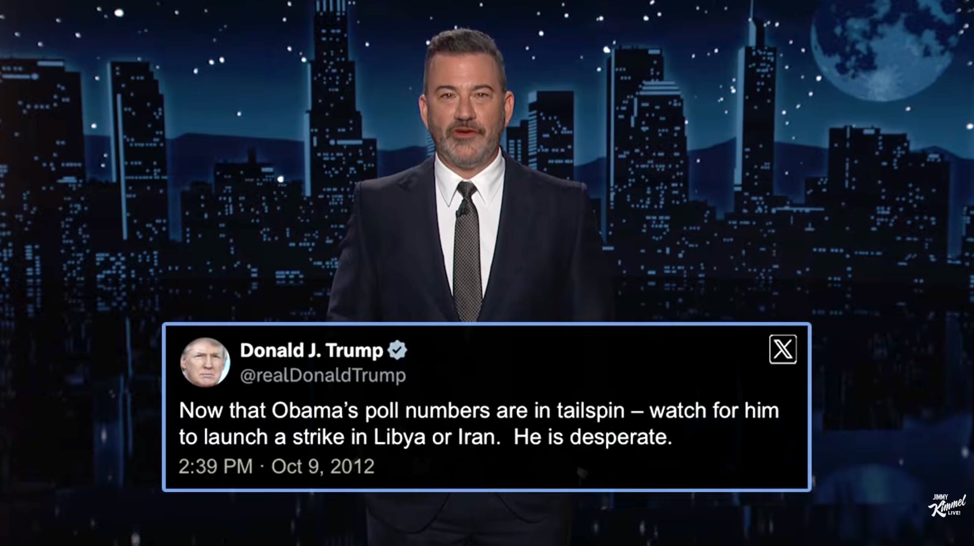 Kimmel uses Trump’s own words to reveal reason for his ‘desperate’ war