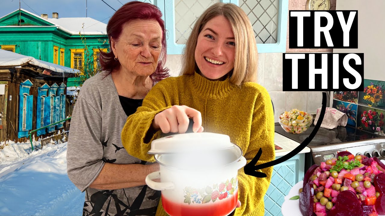 Cooking traditional food with a Russian babushka (family life in Russia)