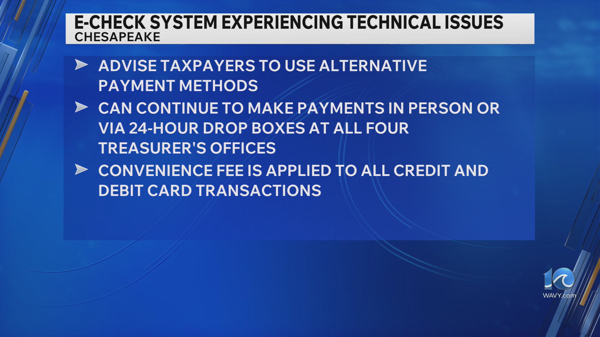 Chesapeake’s new e-check system experiencing technical issues