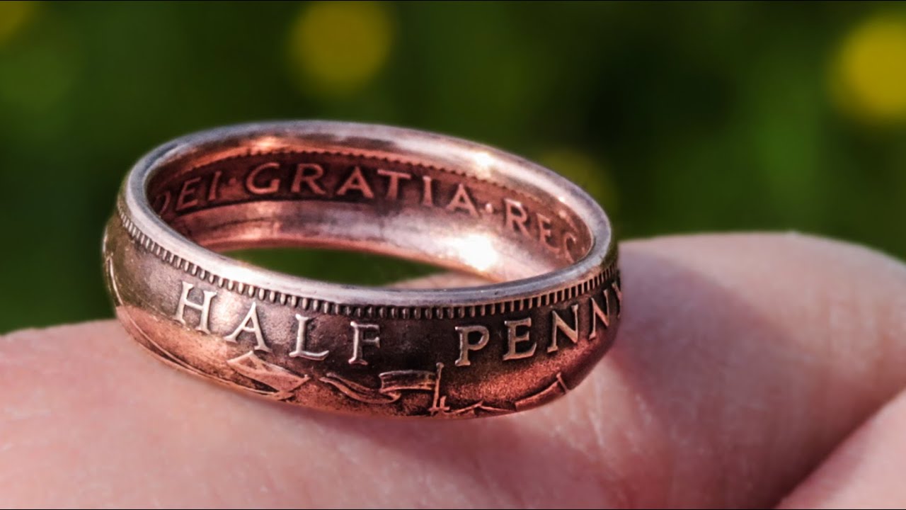 Make a ring out of British halfpenny copper coin