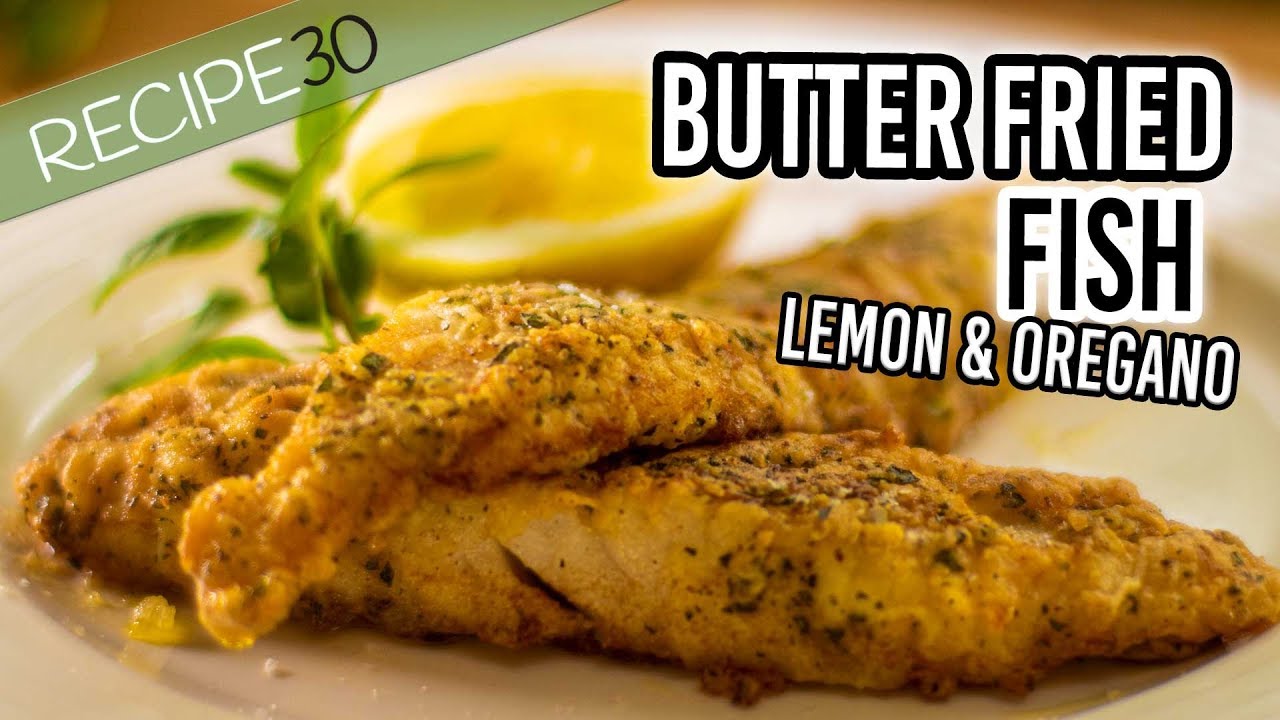 Butter-fried crusted fish with lemon and oregano