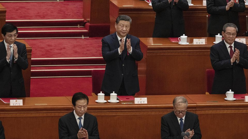Xi Jinping at the closing session of the National Peoples Congress at the Great Hall of the People on March 11, 2025 in Beijing. - Kevin Frayer/Getty Images