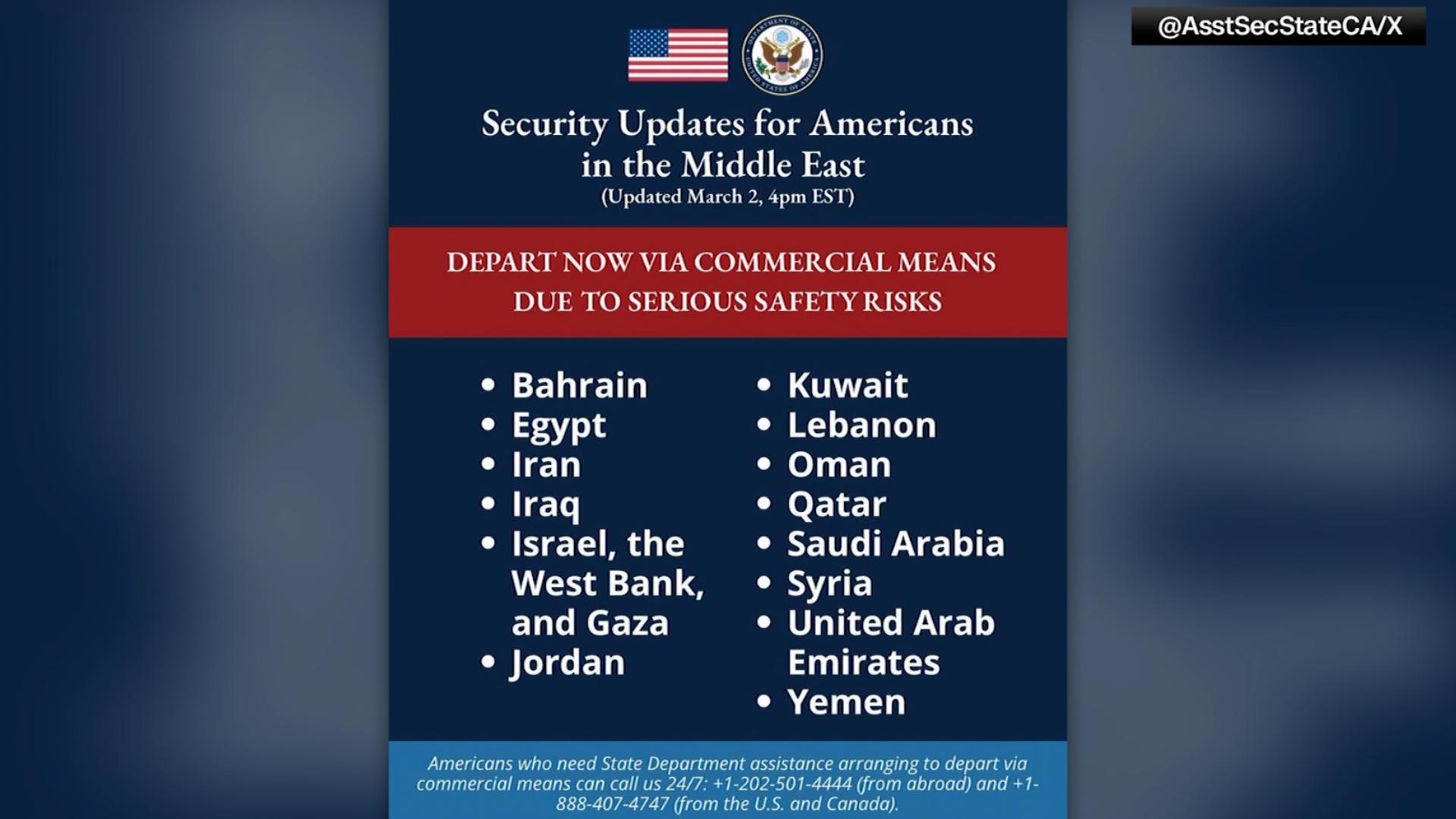 Americans urged to leave Middle East following Iran strikes