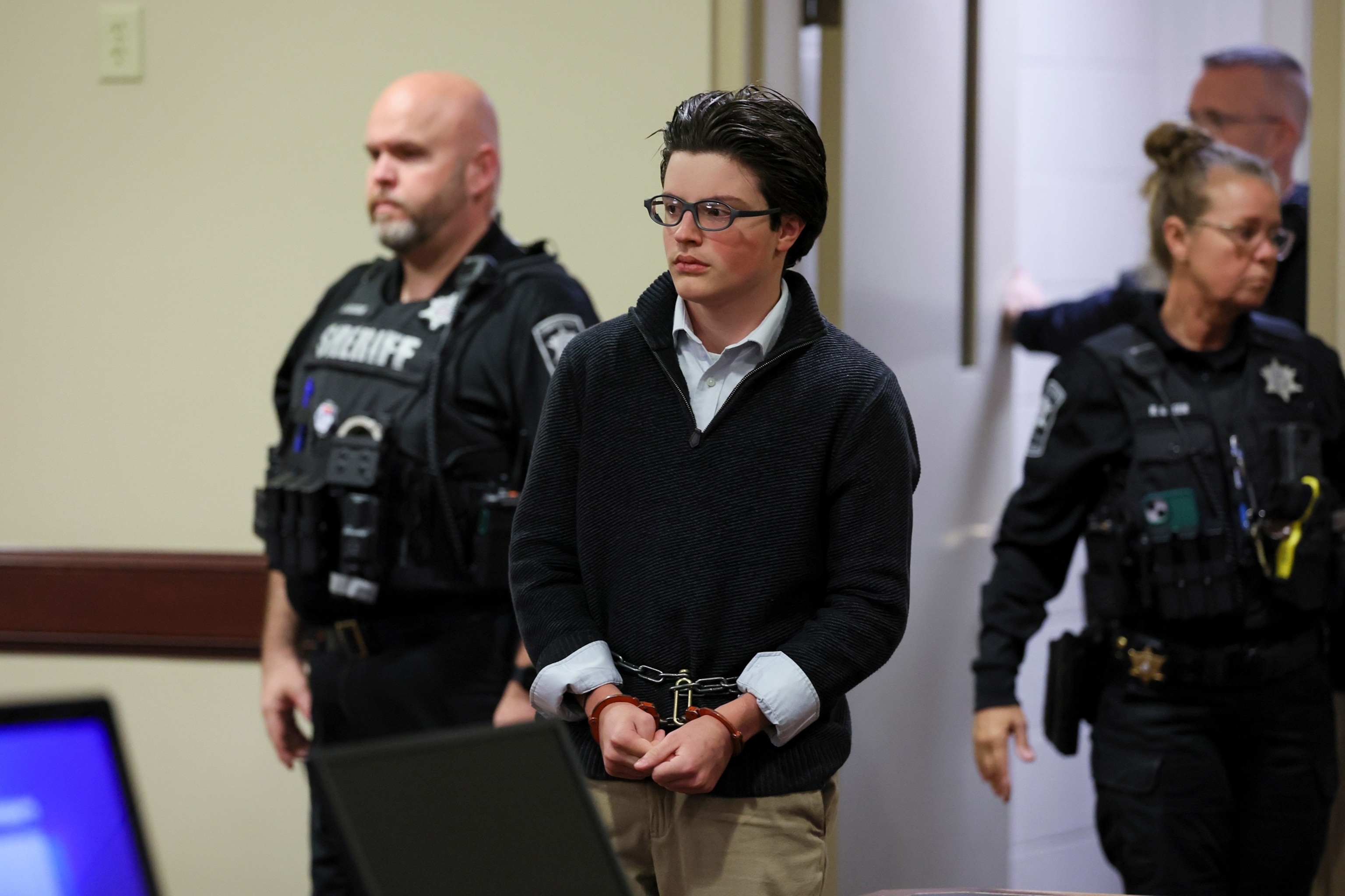 Jason Getz/AP - PHOTO: Colt Gray, the Apalachee High School shooting suspect, walks into the courtroom of Barrow County Superior Court Judge Nicholas Primm for a hearing in Winder, Ga., Dec. 9, 2025.
