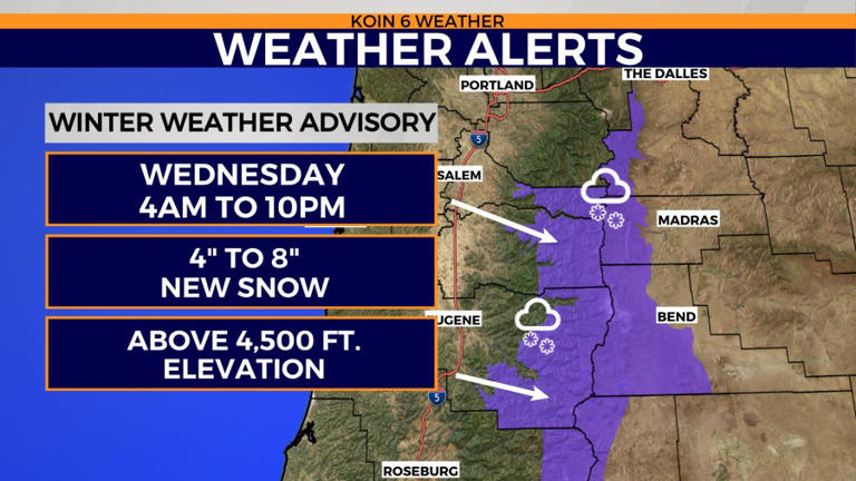Winter weather advisory issued for the Cascades Wednesday
