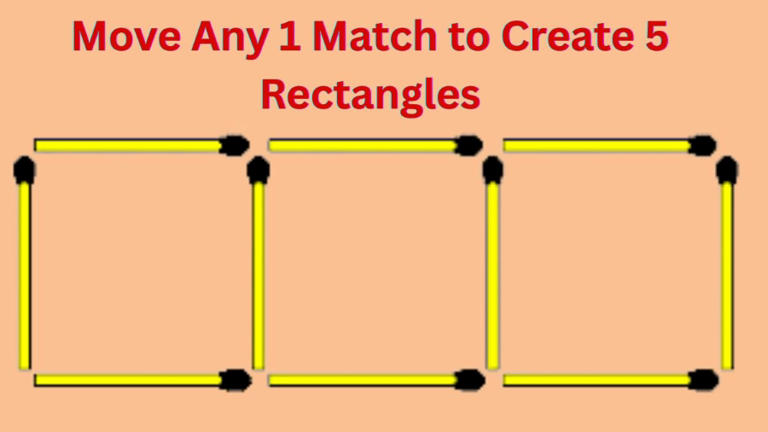 Move any 1 match to create 5 rectangles in this matchstick puzzle