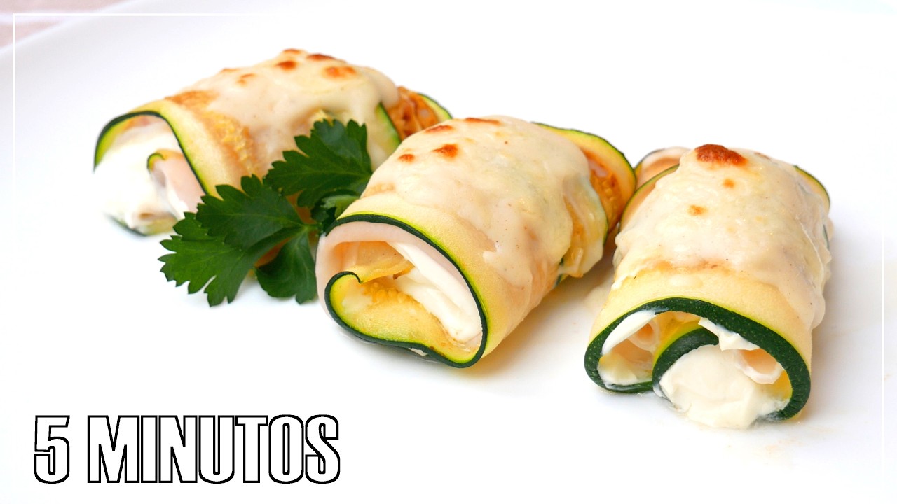 Canelones sin pasta de calabacín rellenos de jamón y queso en 5 minutos