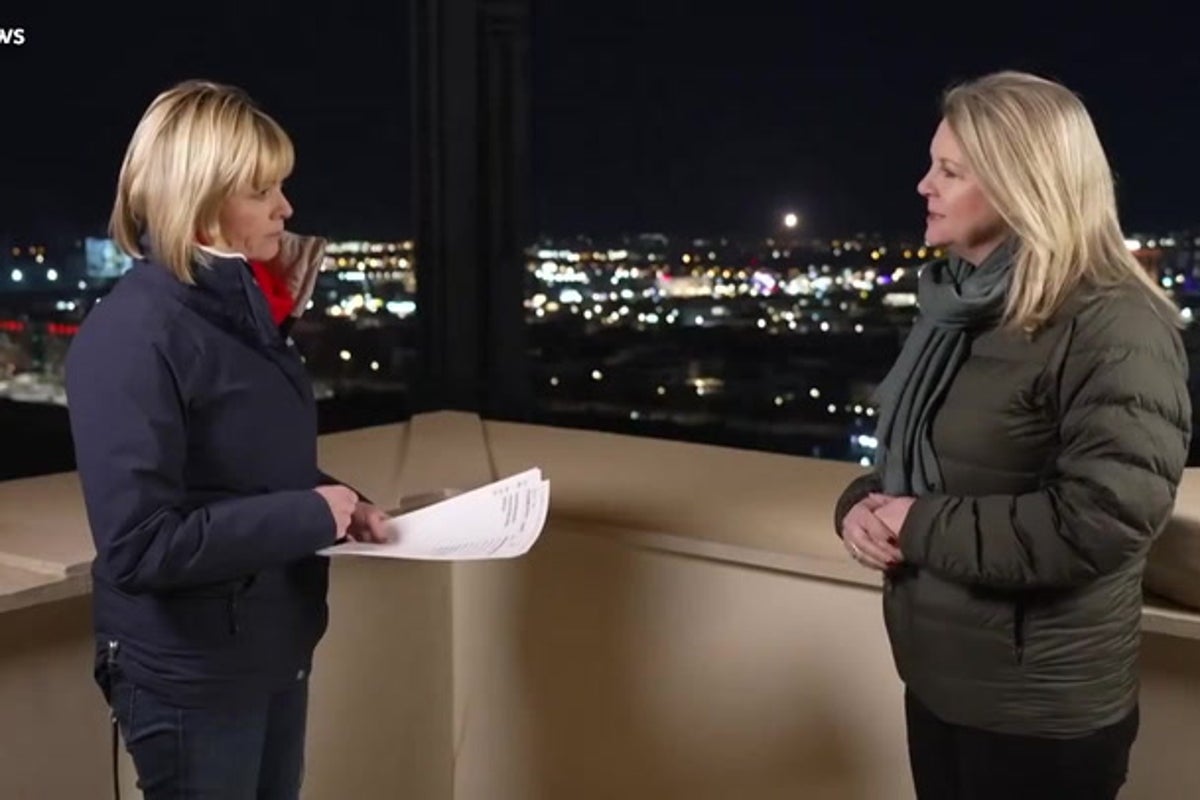 Rocket intercepted behind news presenters reporting on Iran airstrikes