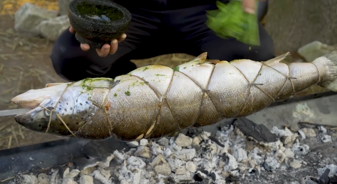 What a whole salmon on a spit actually tastes like