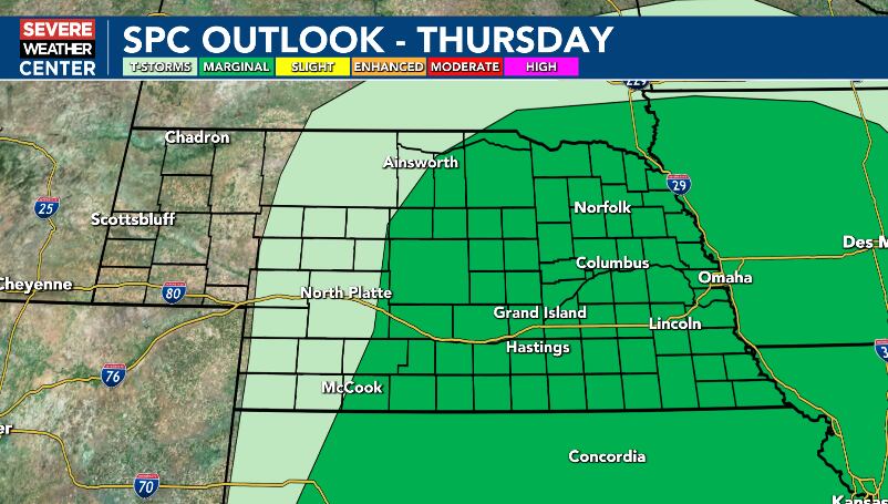 Chance of thunderstorms late Thursday and Friday