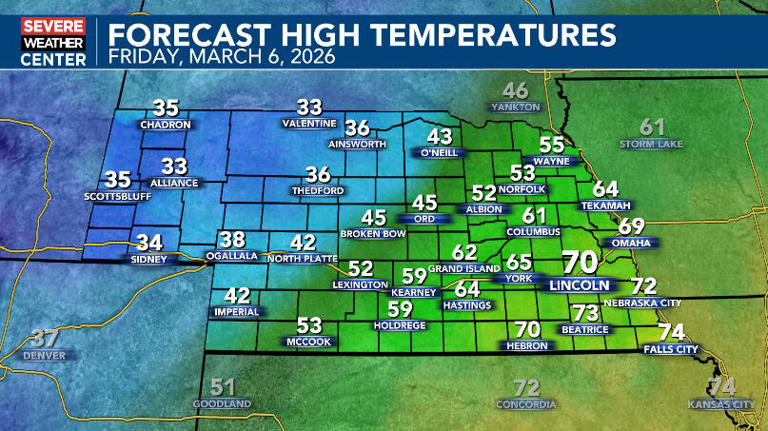 Chance of thunderstorms late Thursday and Friday