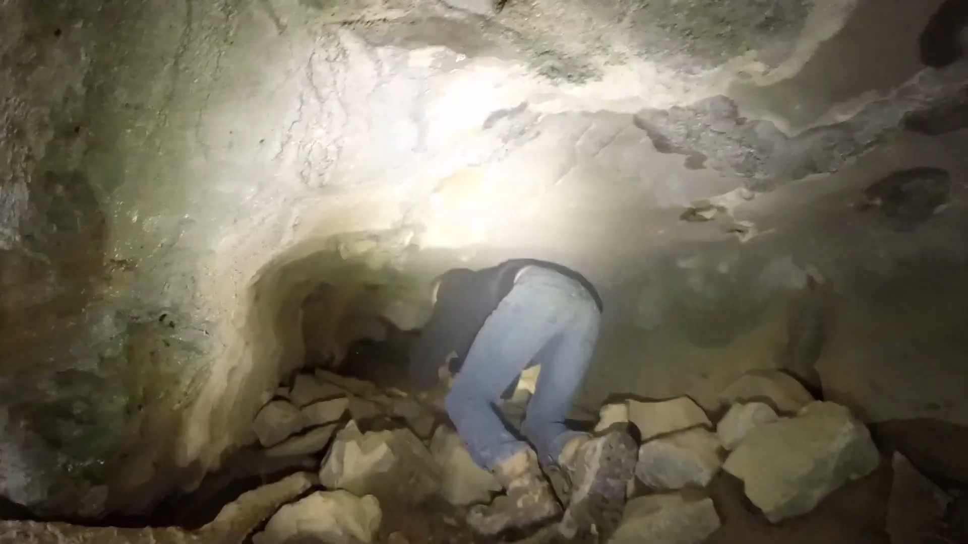 They followed a cave river in the dark and the tunnel split in two
