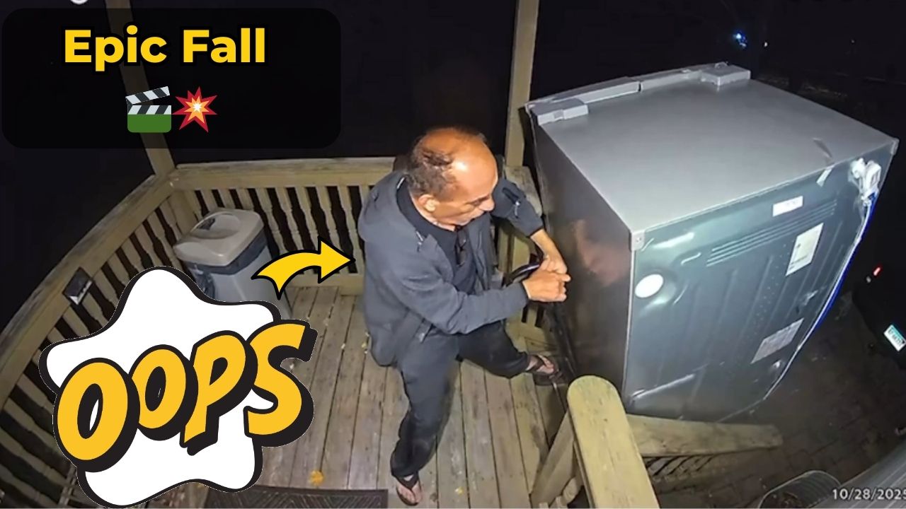 Fridge takes a dive but husband dashes sideways like a legend