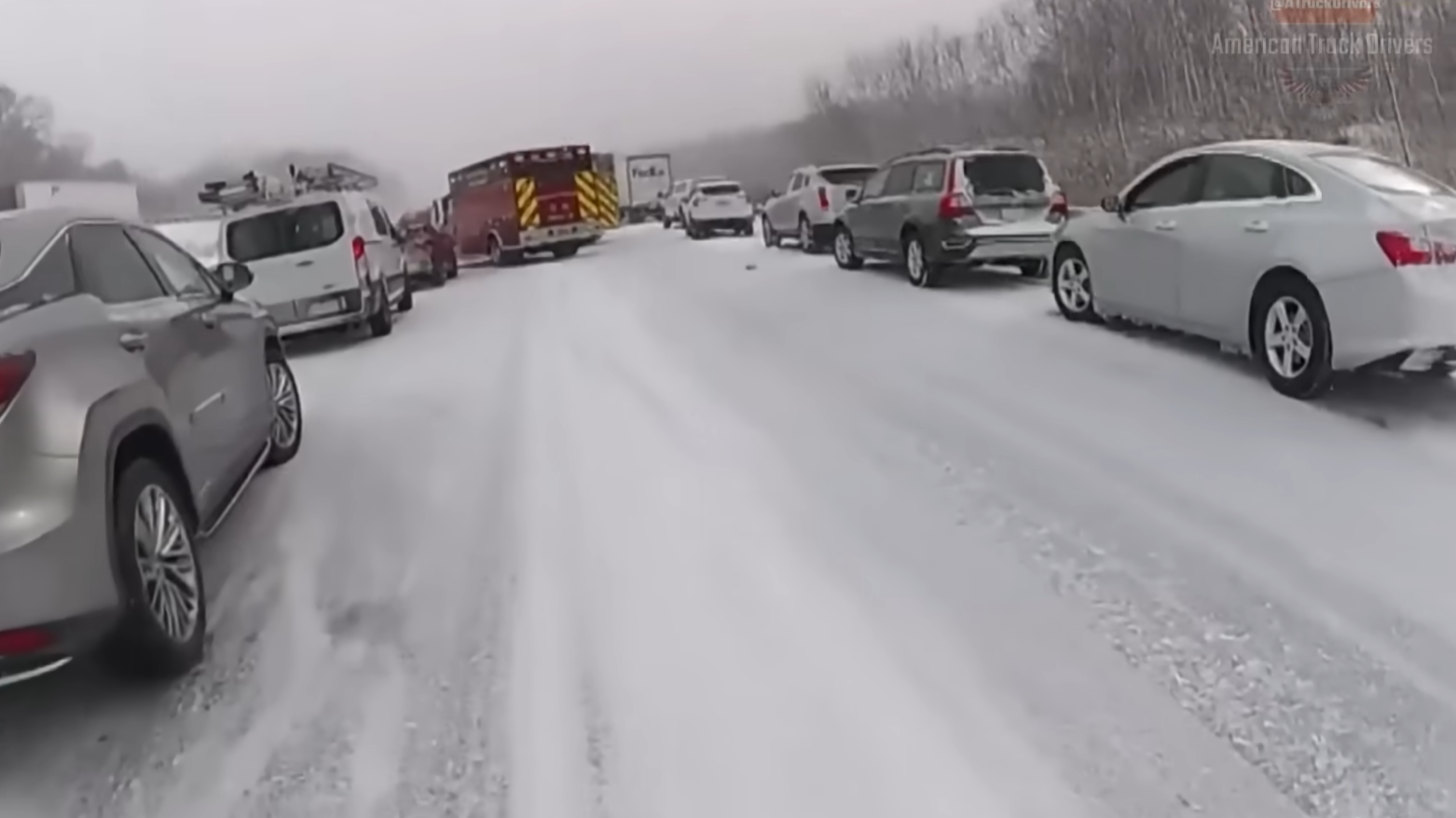 Trooper dash cam captures 13 cars sliding into a pileup in the snow