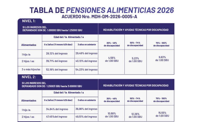 Gobierno expide la tabla de pensiones alimenticias para personas ...