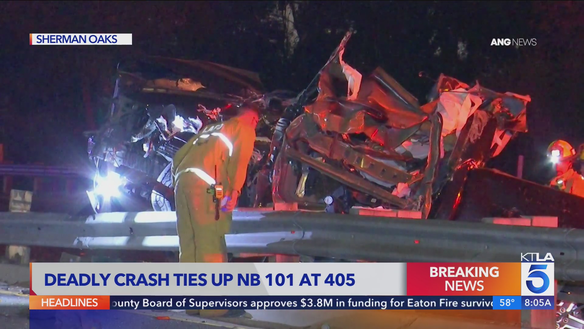 Fatal rollover crash on 101 Freeway closes lanes in Sherman Oaks