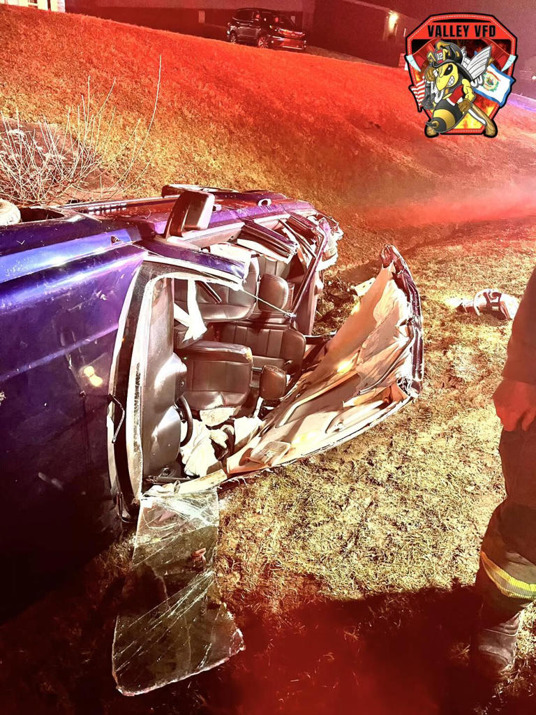 Firefighters free trapped driver after rollover crash on Pleasant ...