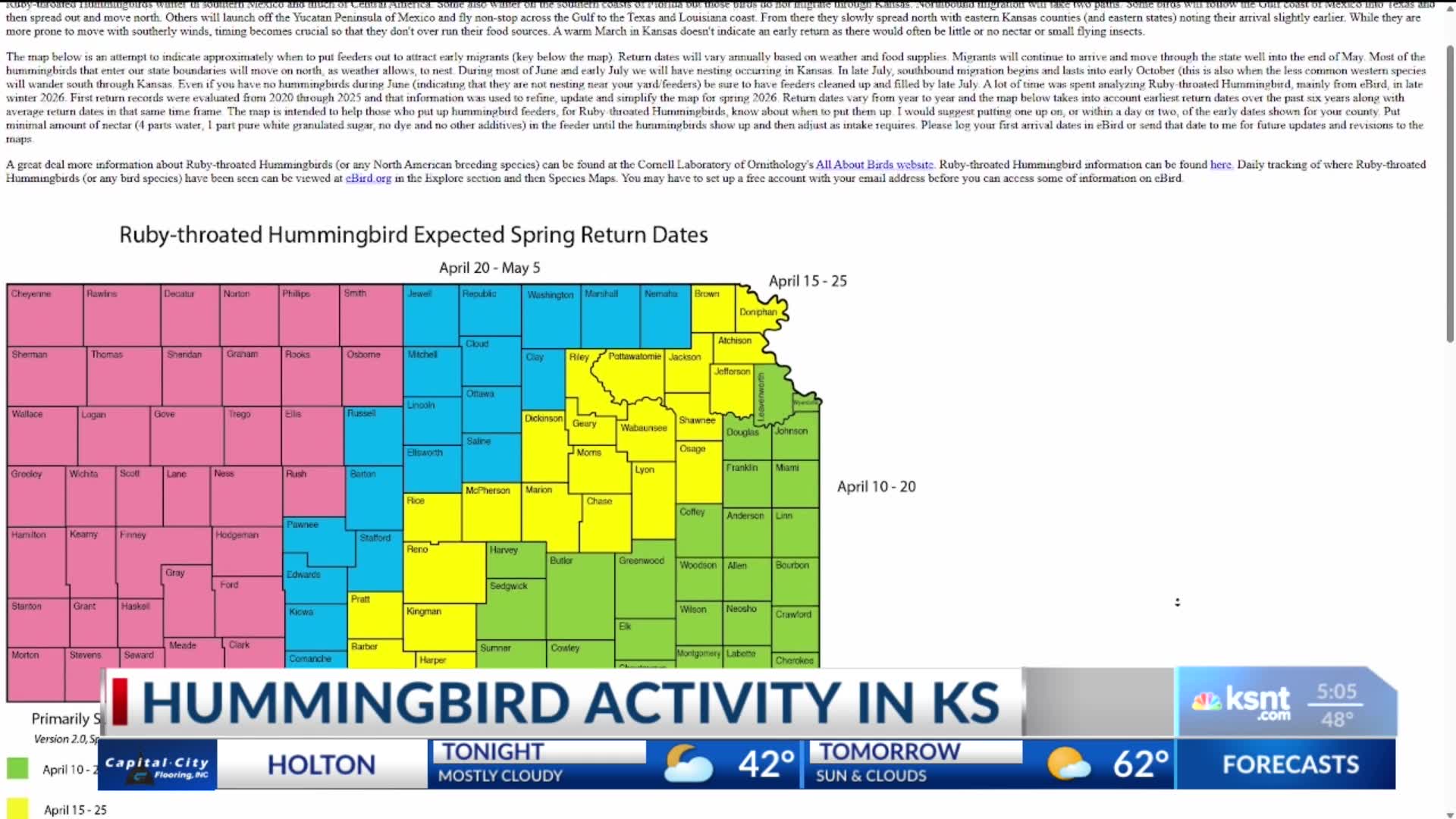 Kansas hummingbird migration map and arrival dates released for 2026