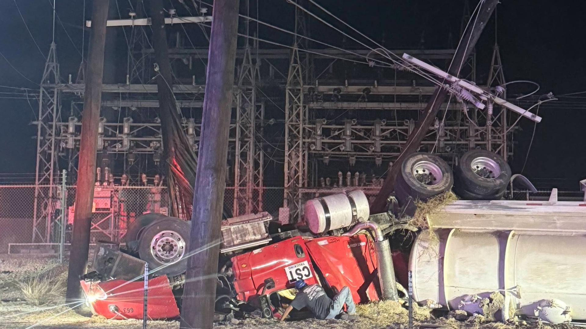 18-wheeler rollover knocks down power lines, causes outages across four ...