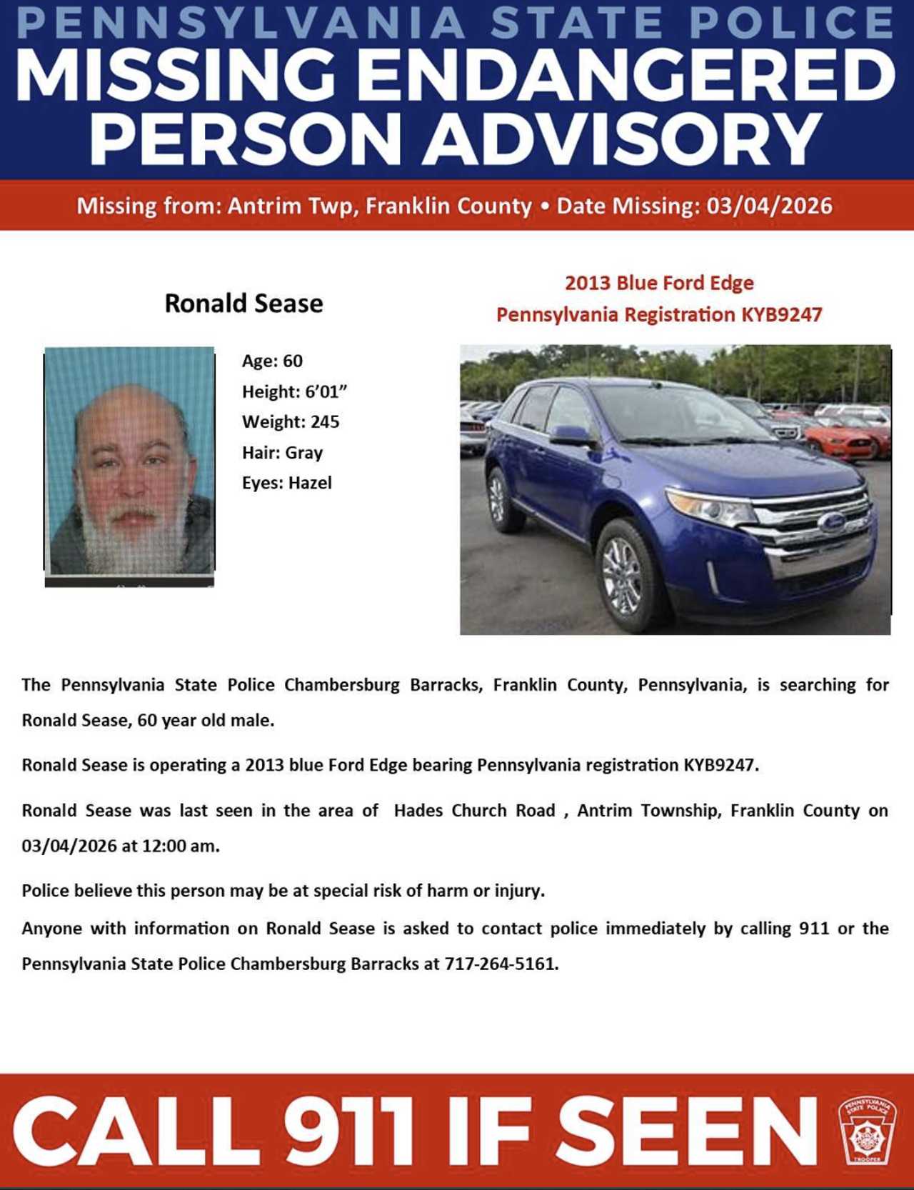Ronald Sease missing, endangered alert in Franklin County