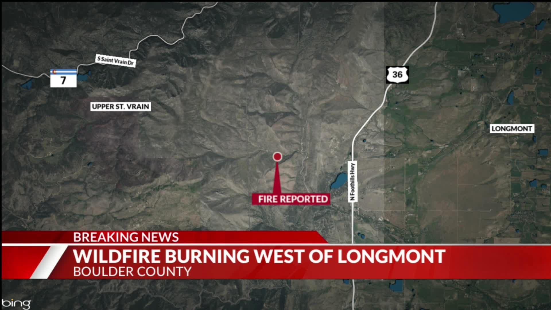 Wildland fire burning west of Longmont in Boulder County on Wednesday