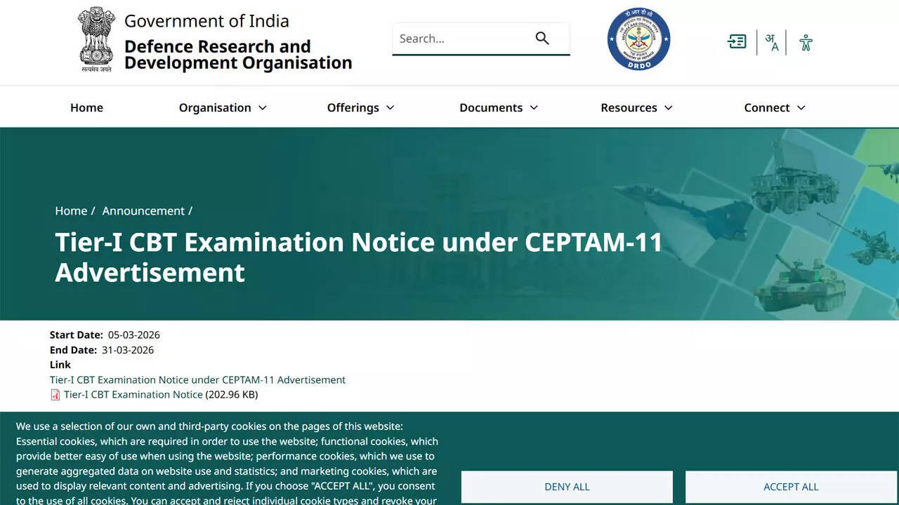 CEPTAM-11 Tier-I CBT exam scheduled by DRDO for March 23; check city ...