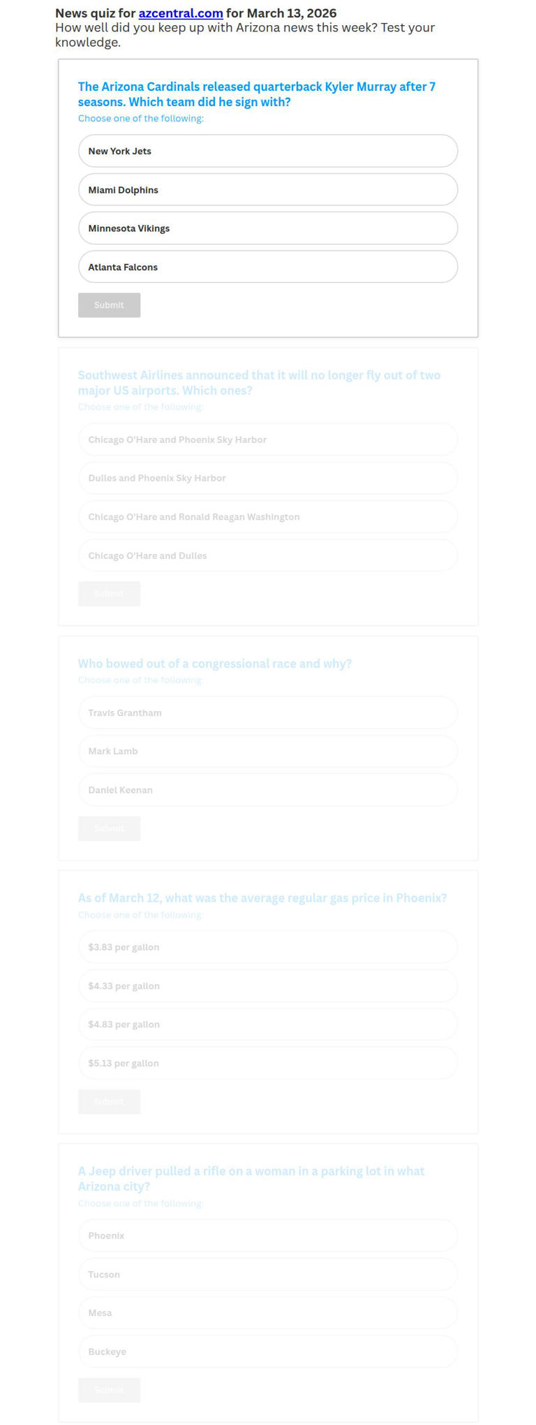 Did you follow Arizona news this week? Take the azcentral news quiz