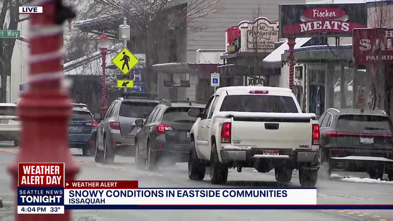 Snow falls in Issaquah as winter weather hits Western Washington