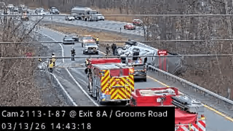 Tractor-trailer rolls over on Northway in Saratoga County