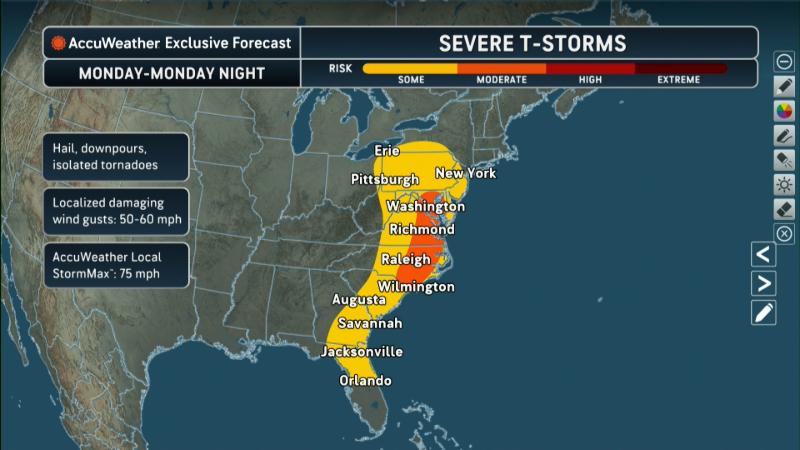 Severe storms on the way for much of the East Coast this Monday