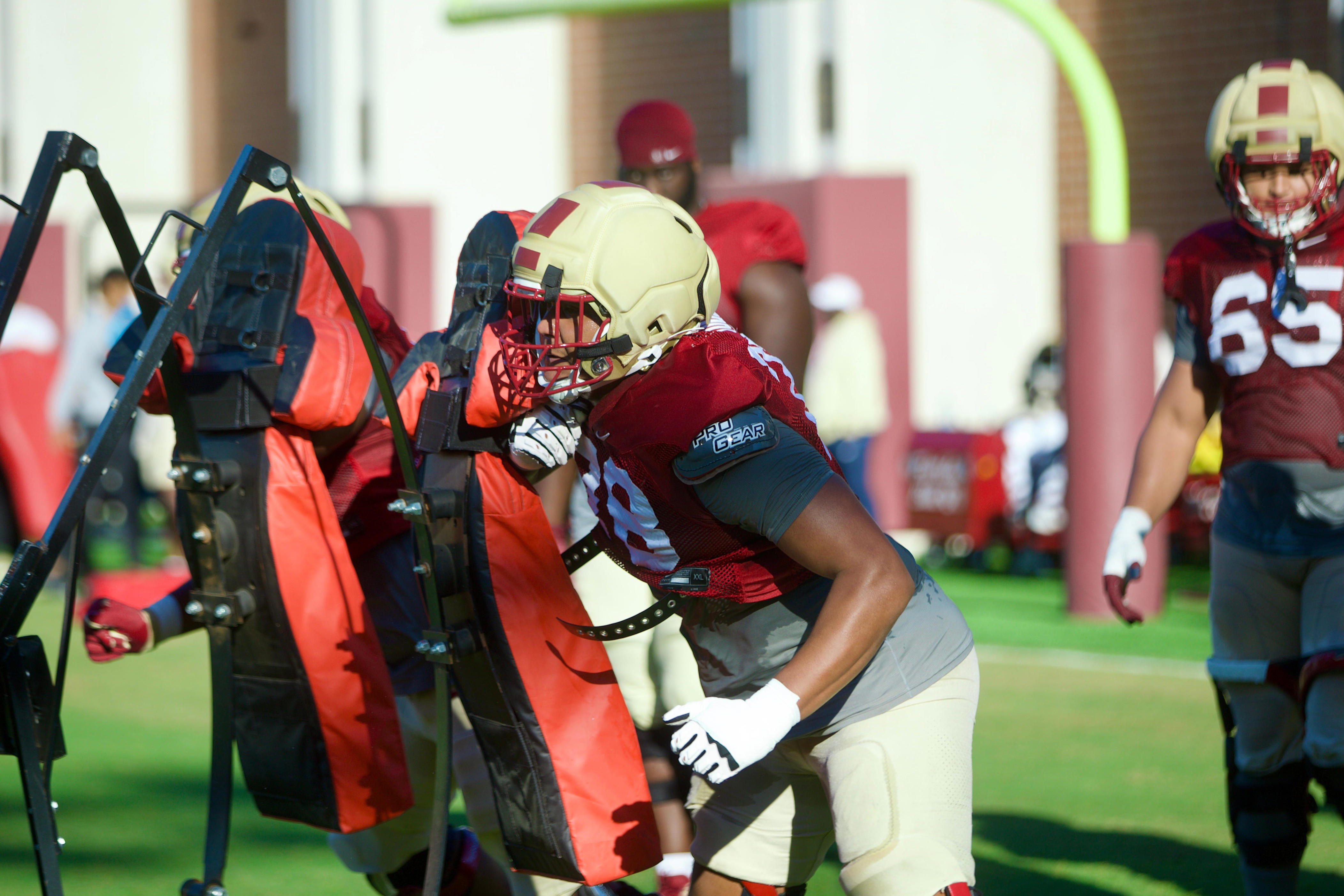Offensive lineman Jayden Todd goes through a drill as Florida State football held a spring practice on Friday, March 13, 2026 at the Seminoles practice facility.