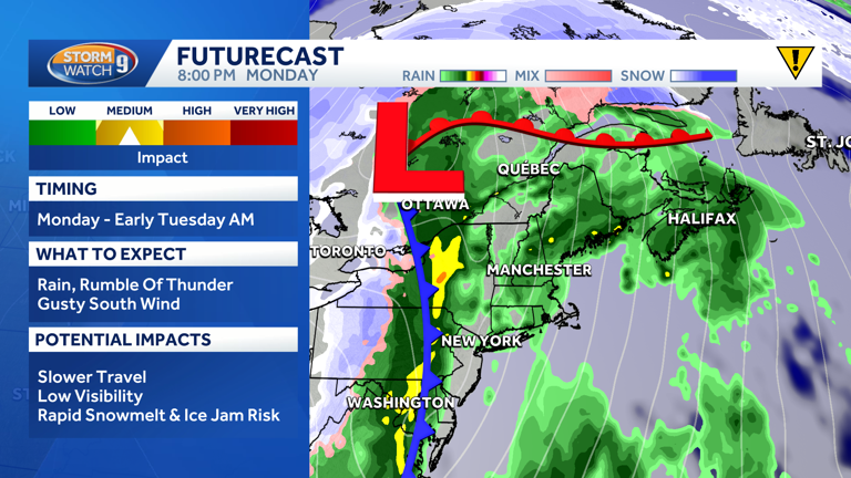 Heavy rain and strong winds moving into New Hampshire; messy Monday commute