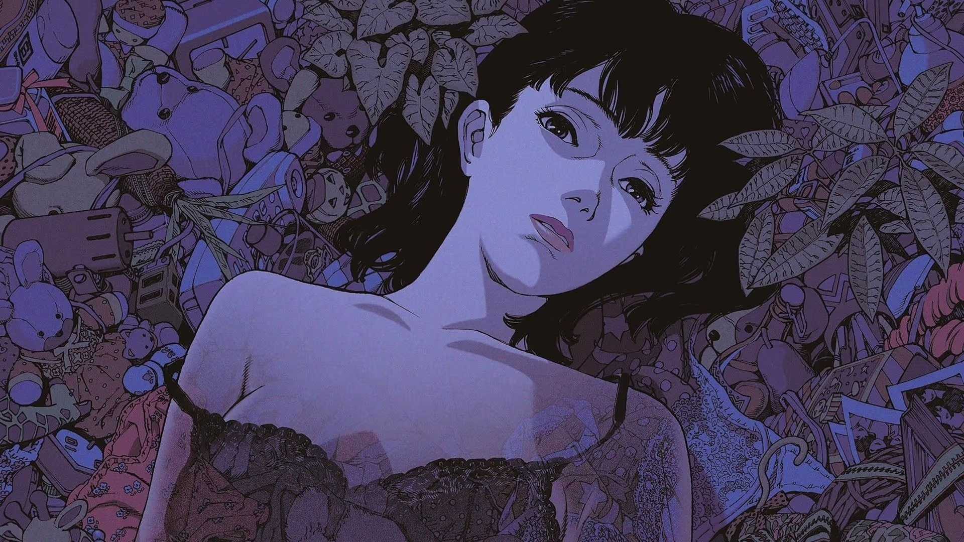 Pop idol Mima Kirigoe lays in blue foliage in Perfect Blue