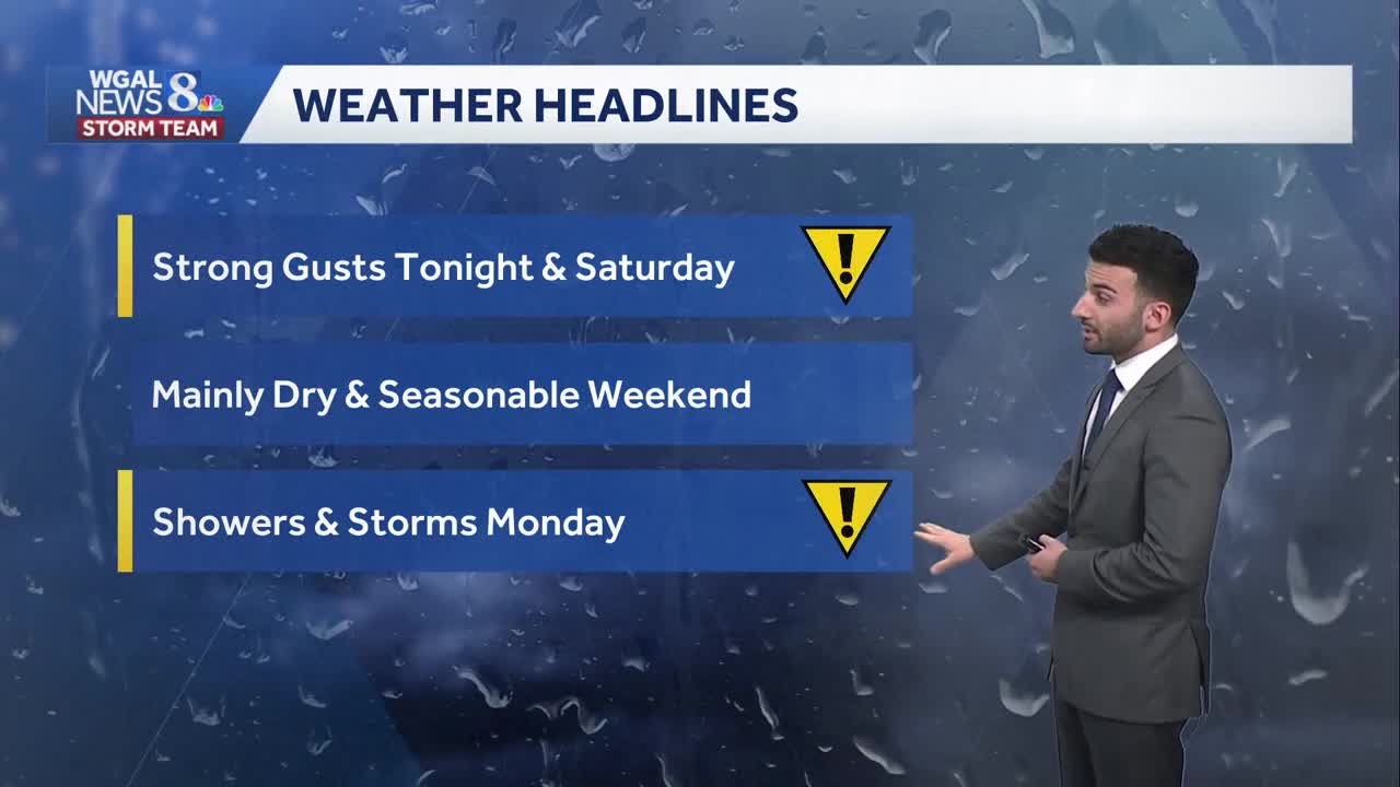 Strong winds overnight into Saturday; severe storms possible Monday