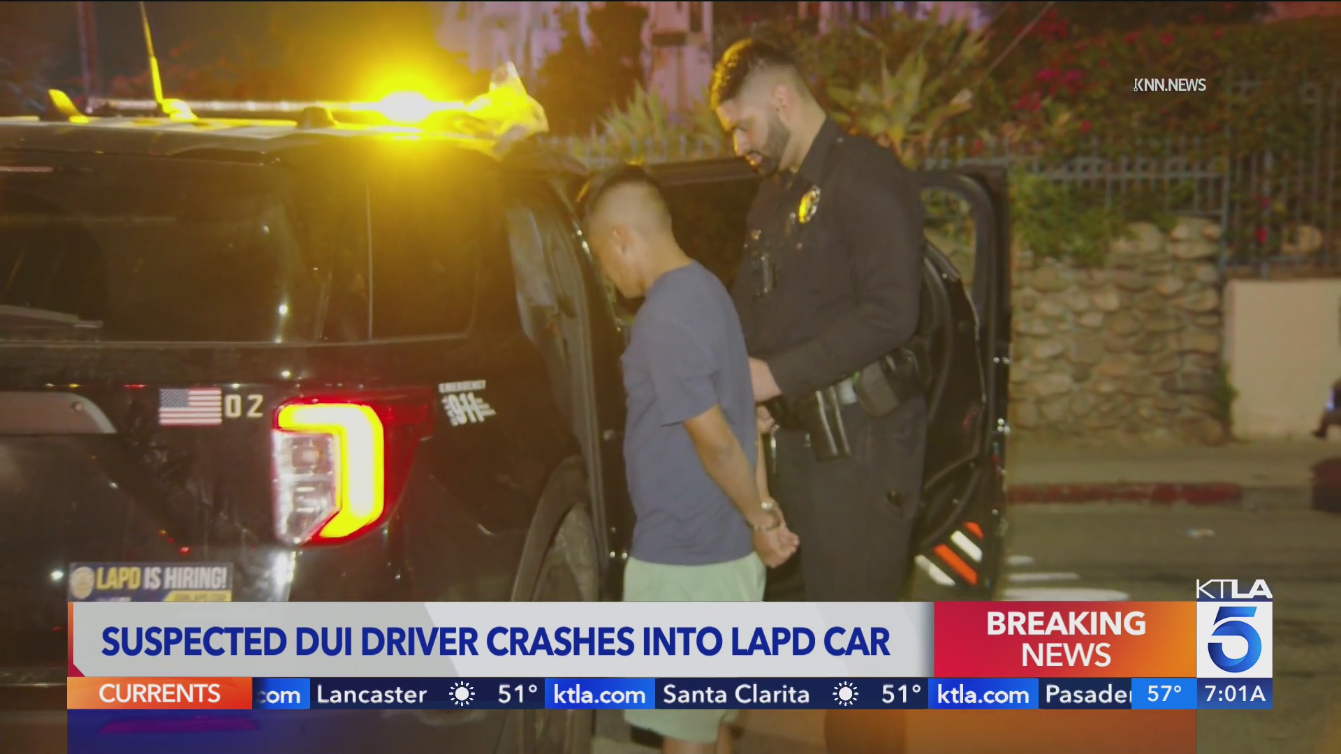 Person arrested for suspicion of DUI after crashing into LAPD squad car