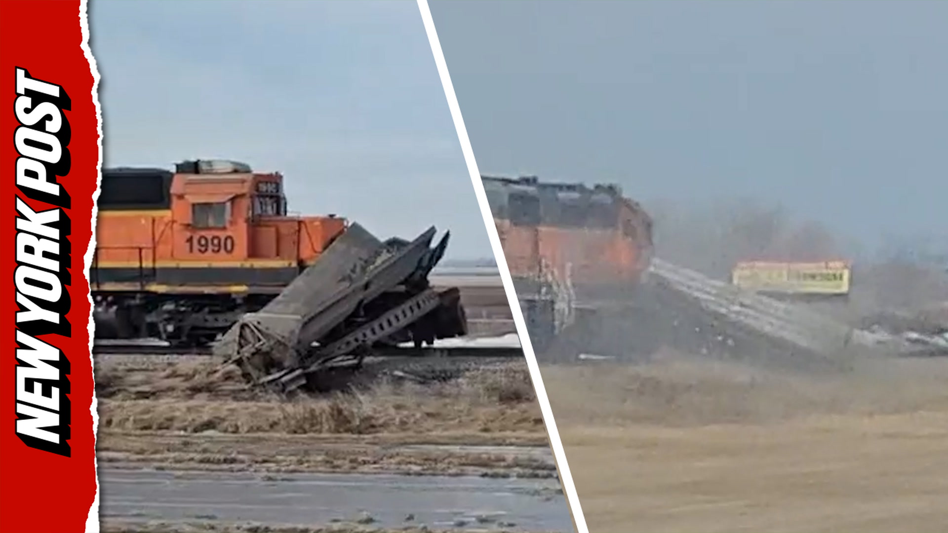 Driver shocked when freight train obliterates stalled trailer, dragging ...