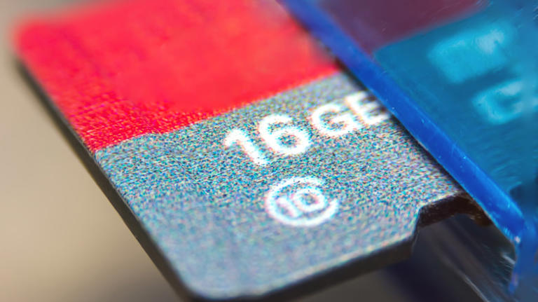 A microSD card plugged into a device.