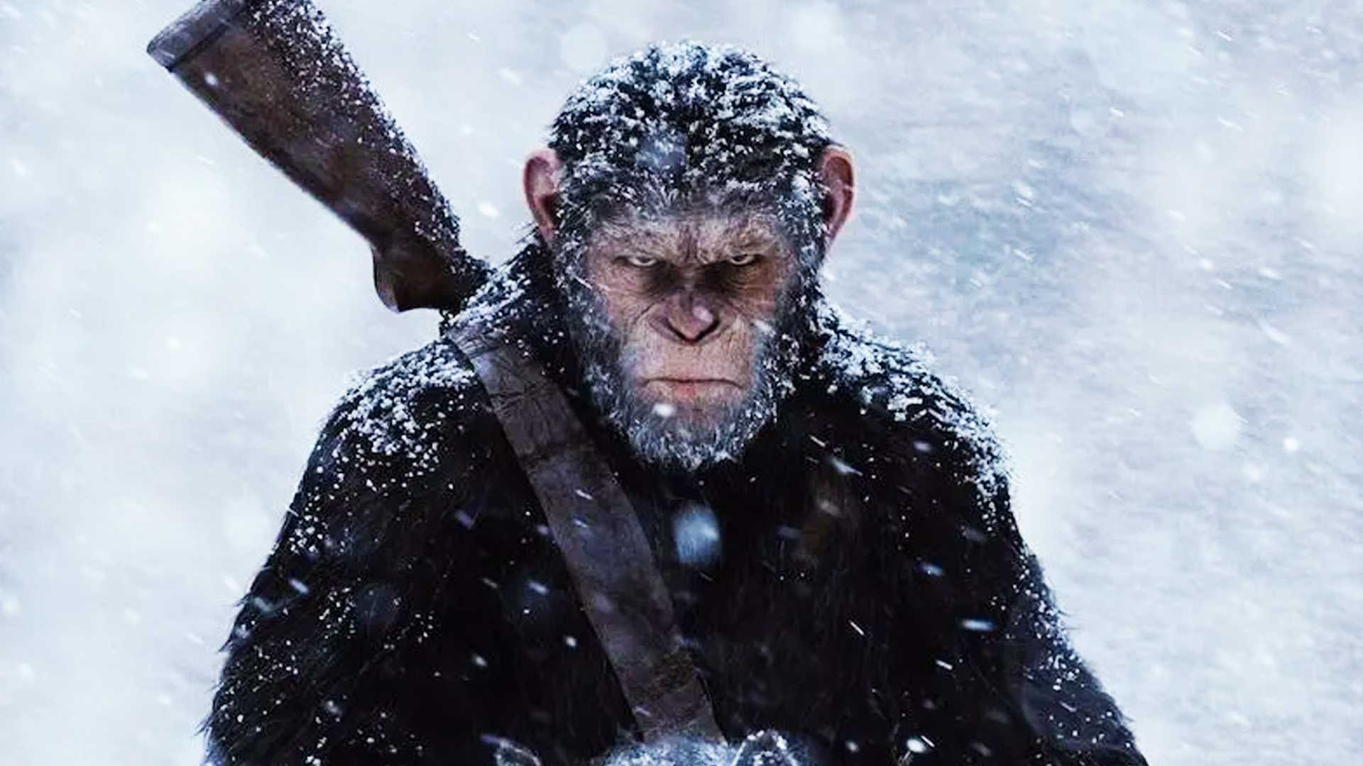 Caesar going to war in the snow in War for the Planet of the Apes