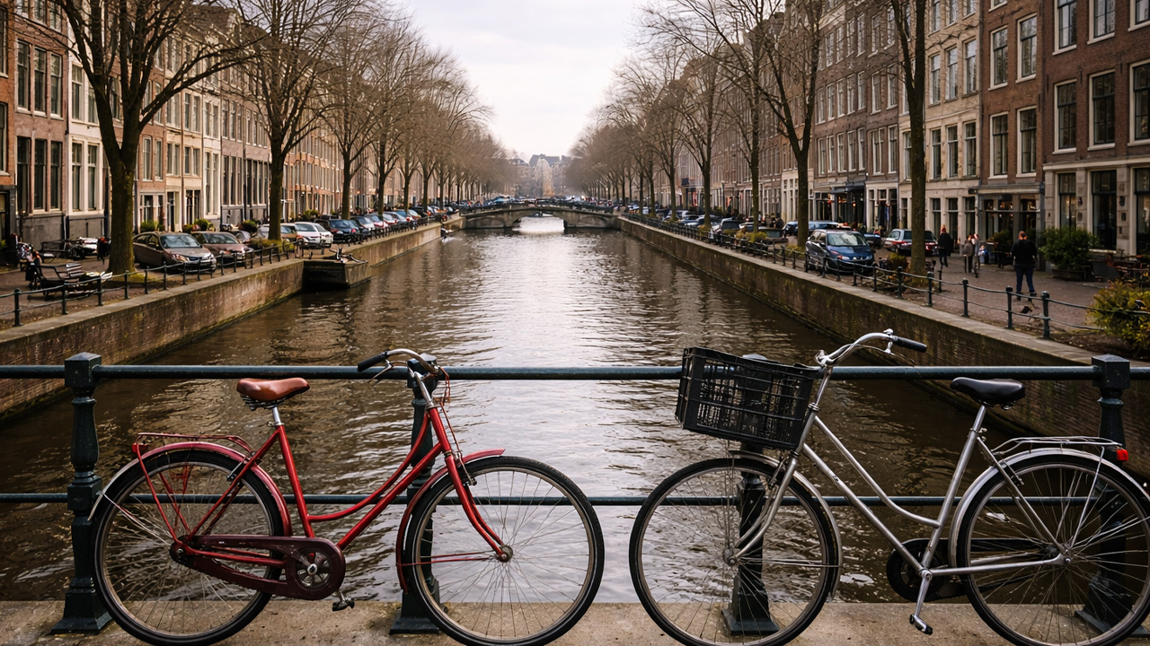 A classic canal scene in Amsterdam