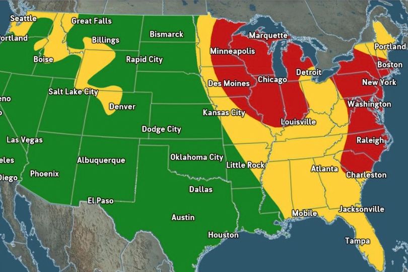 Map turns blood red under triple-threat megastorm endangering 200M across US<br><br>