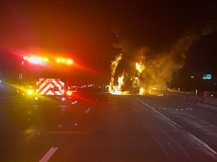 Photos: Trailer catches fire on highway in Ceres