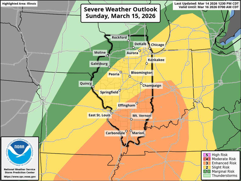 Severe weather likely across Illinois tomorrow as damaging wind expected