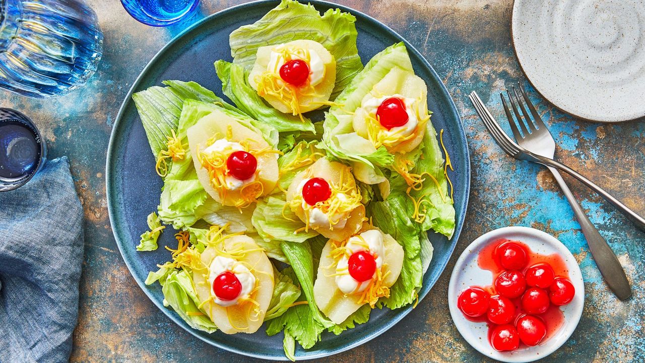 Pear Salad on a blue plate