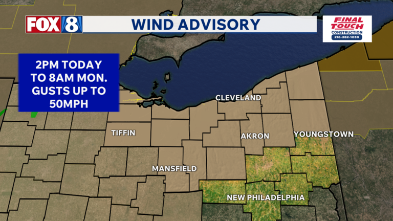 Wind advisory in effect through Monday morning