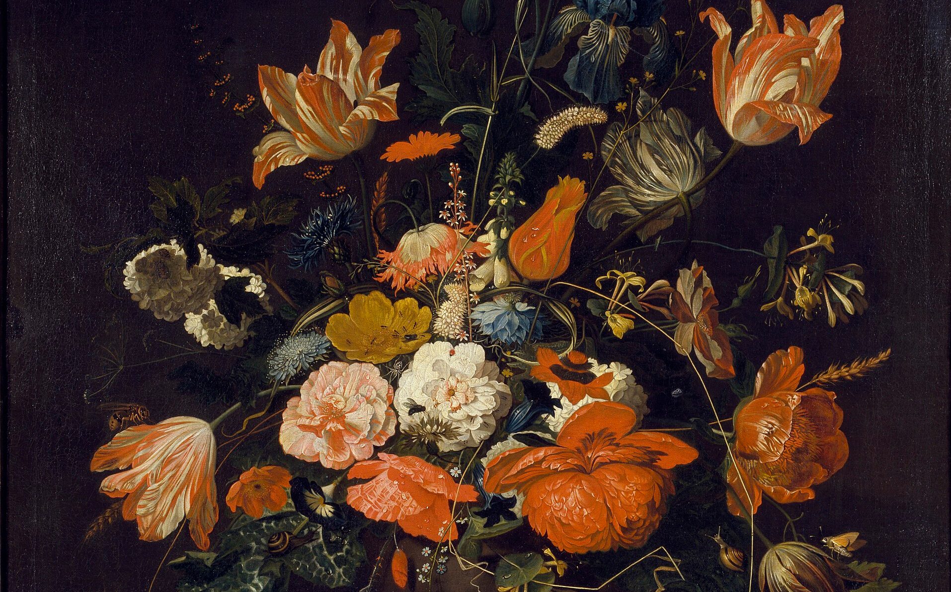 Abraham Mignon's Flowers in an Ornamented Metal Vase